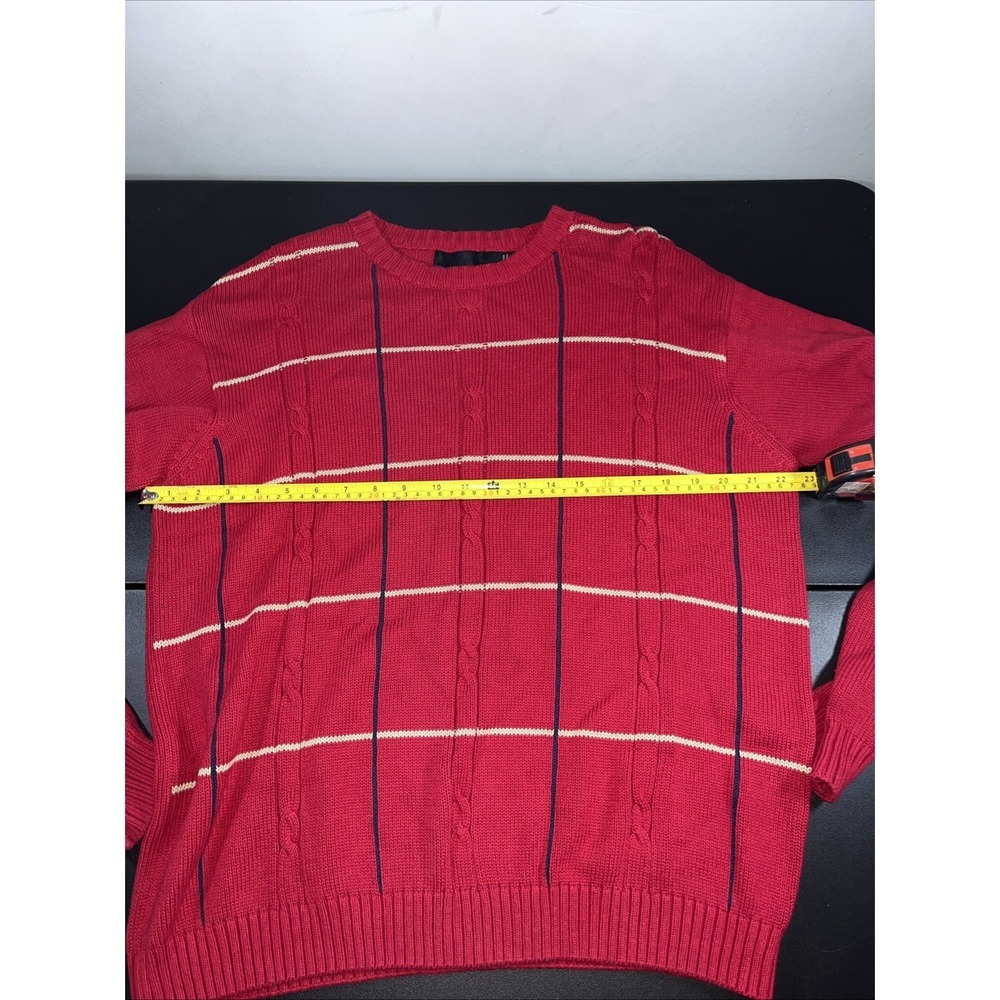 Bill Blass Red Striped Crew Neck Long Sleeve Knit Sweater Mens Large L - Picture 9 of 11